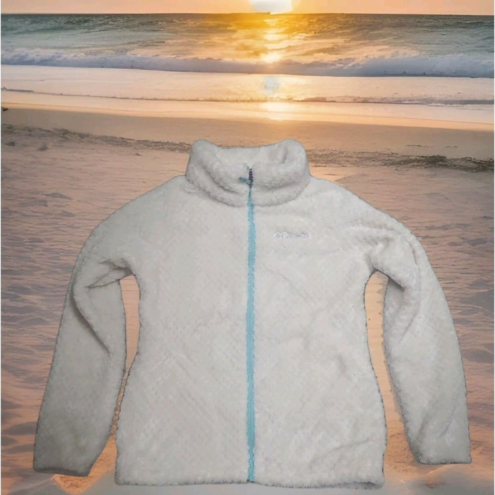 Columbia Fire Side Sherpa Jacket Girls Large White Excellent Full Zip Fleece